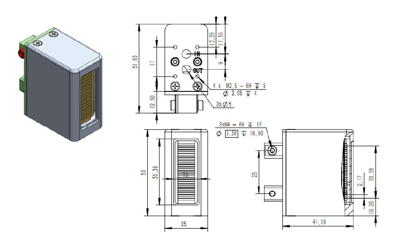 WV14 808nm-3000W Array di diodi laser a canale macro Disegni meccanici_RealLight