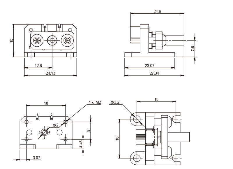 Desenhos mecânicos dos componentes do laser de diodo 04BCK-TEC_RealLight