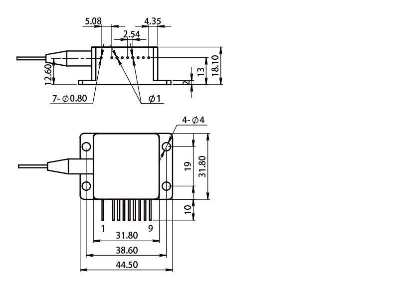 09HHL-T (con fibra ottica integrata) Componenti laser a diodo - Disegni meccanici_RealLight