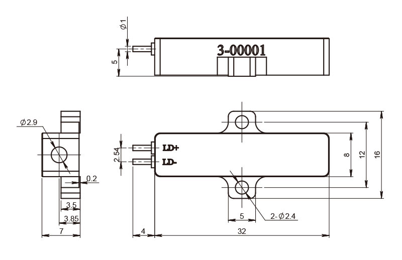 Lasers de vidro de érbio de 400-500 μJ e 1535 nm - Desenhos Mecânicos_RealLight