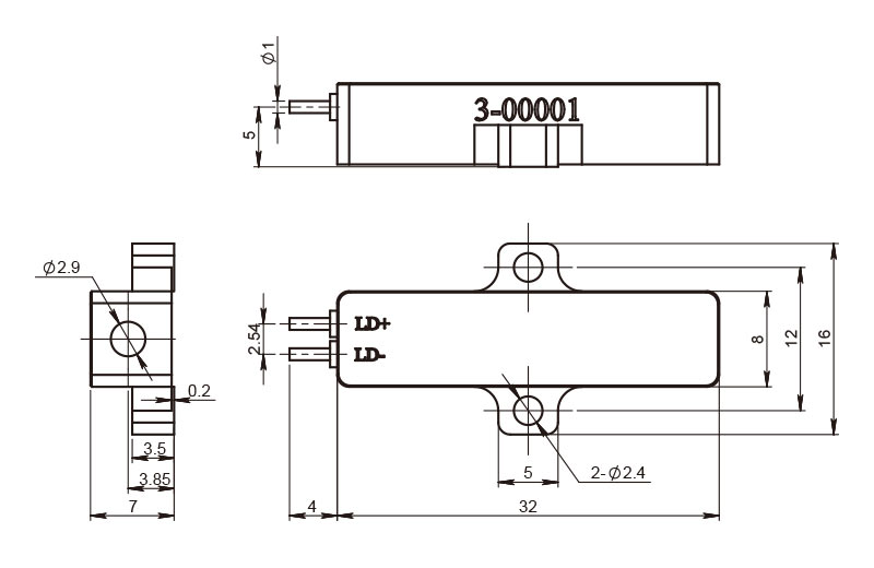 Laser a vetro all'erbio da 800μJ-1mJ a 1535nm - Disegni meccanici - RealLight