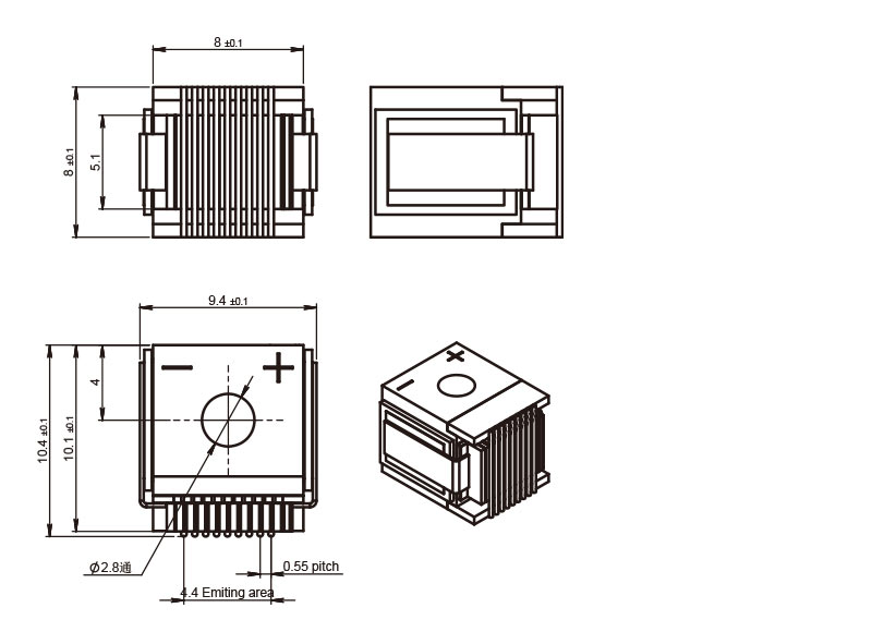 GS06B-5x9-F Array di laser a diodi raffreddati a conduzione - Disegni meccanici - RealLight
