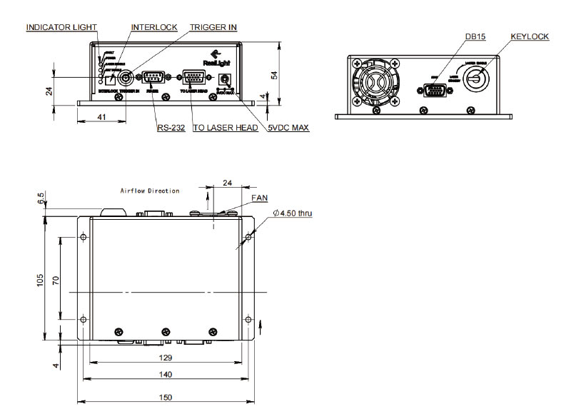 Alimentatore laser a microchip SLM serie MCH da 300 ps - Disegni meccanici - RealLight