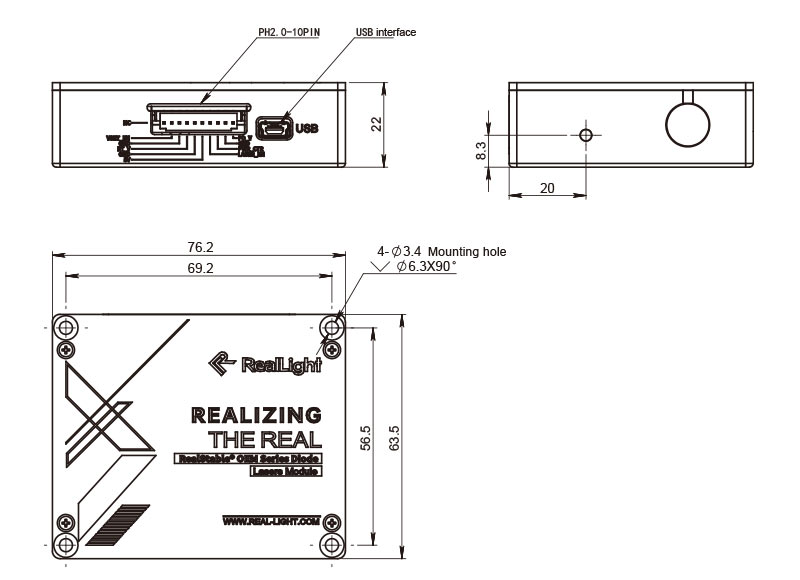 Módulo laser de diodo de largura de linha estreita monomodo da série NLSO - Desenhos mecânicos_RealLight