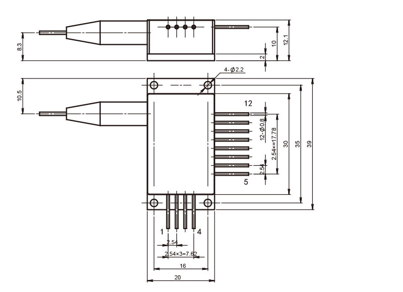 Desenhos mecânicos dos componentes do laser de diodo R2T_RealLight