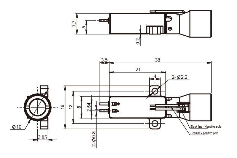 Trasmettitore laser serie T02 sicuro per gli occhi - Disegni meccanici - RealLight