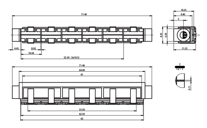 WA-6 (1x6) Array di laser a diodi raffreddati ad acqua - Disegni meccanici - RealLight